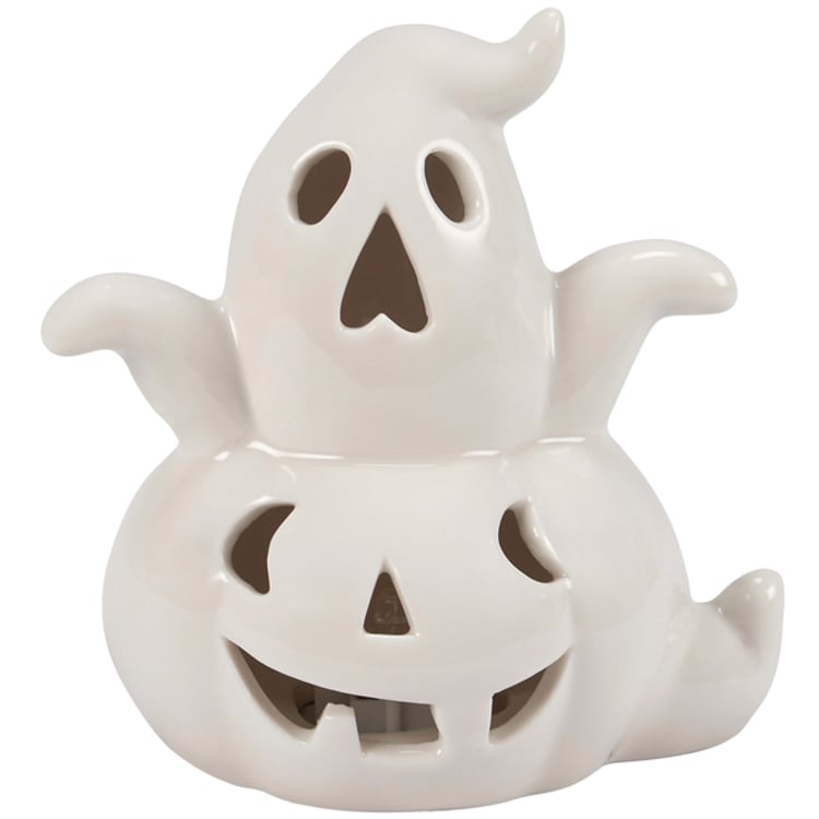 Primitives By Kathy Lighted Ghost Pumpkin Figurine