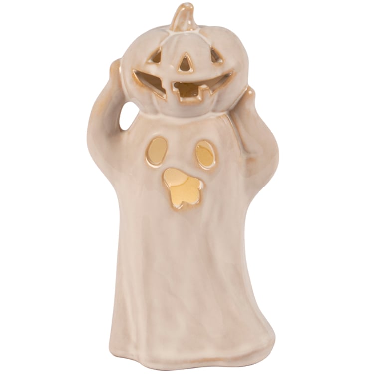 primitives by kathy Lighted Pumpkin Ghost Figurine