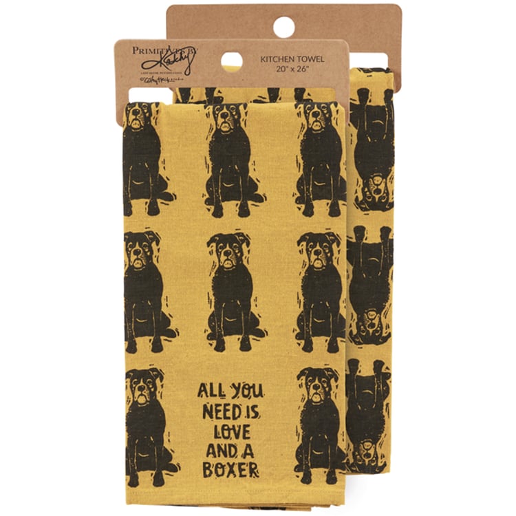 primitives by kathy Love And A Boxer Kitchen Towel