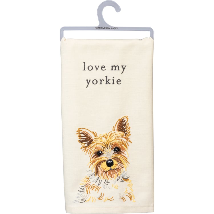 primitives by kathy Love My Yorkie Kitchen Towel