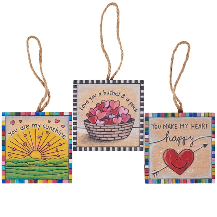 primitives by kathy Love You Ornament Set
