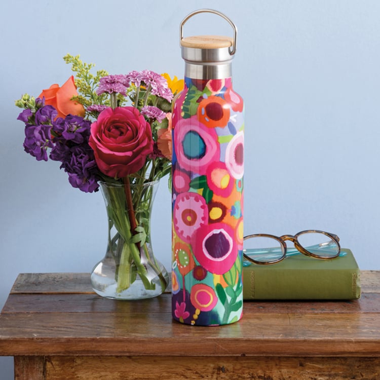 Primitives By Kathy Pink Floral Insulated Bottle