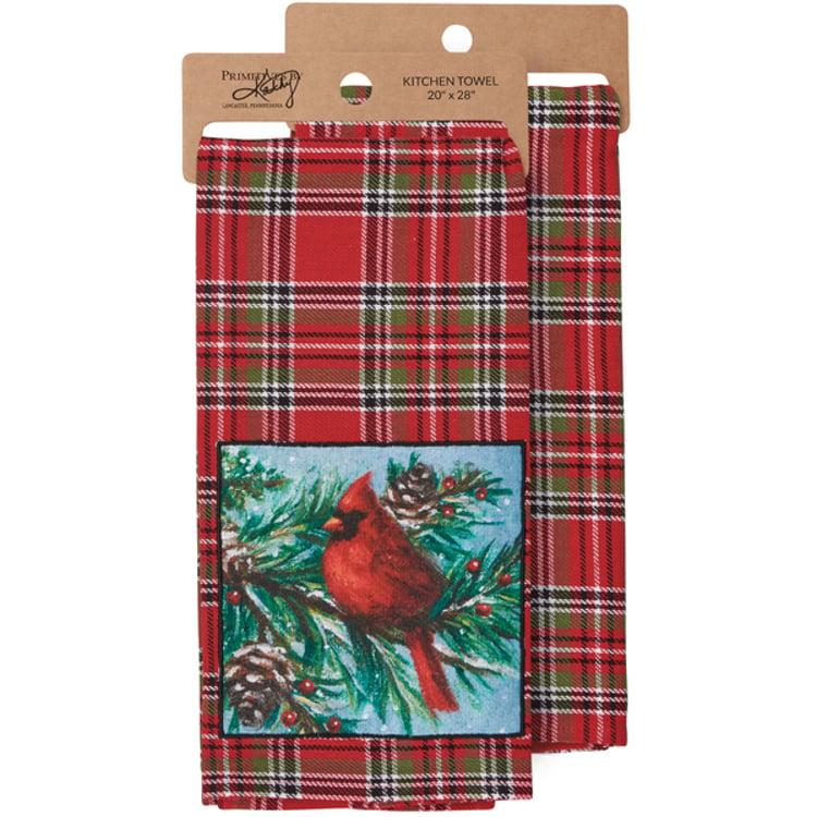 primitives by kathy Plaid Cardinal Kitchen Towel