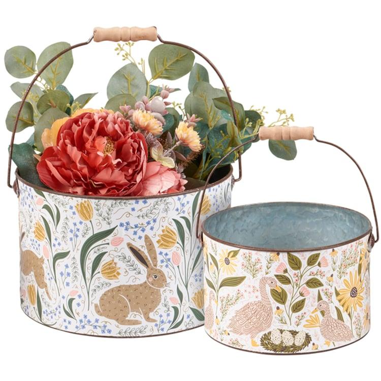 Primitives By Kathy Rabbit Folk Art Bucket Set