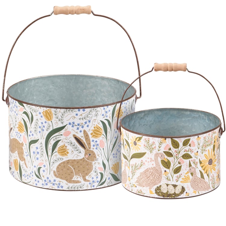 primitives by kathy Rabbit Folk Art Bucket Set