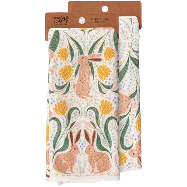 primitives by kathy Rabbit Folk Art Kitchen Towel