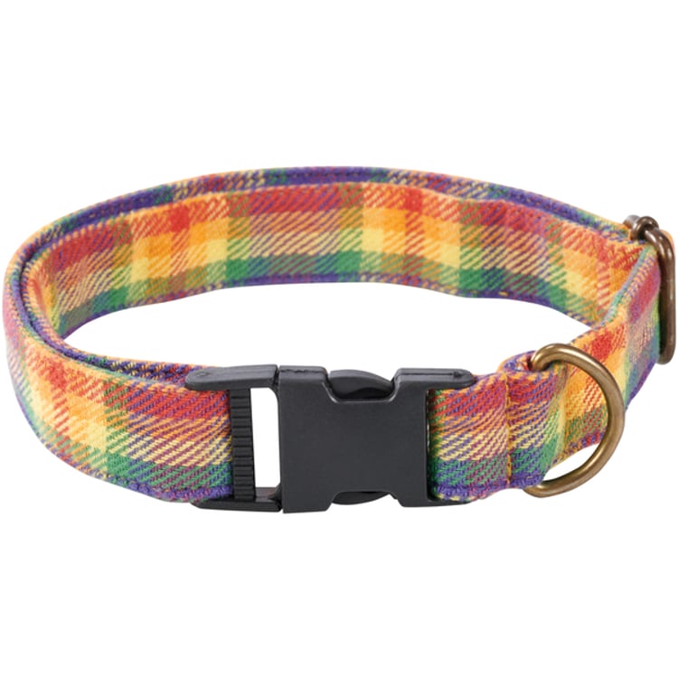 primitives by kathy Rainbow Plaid Dog Collar