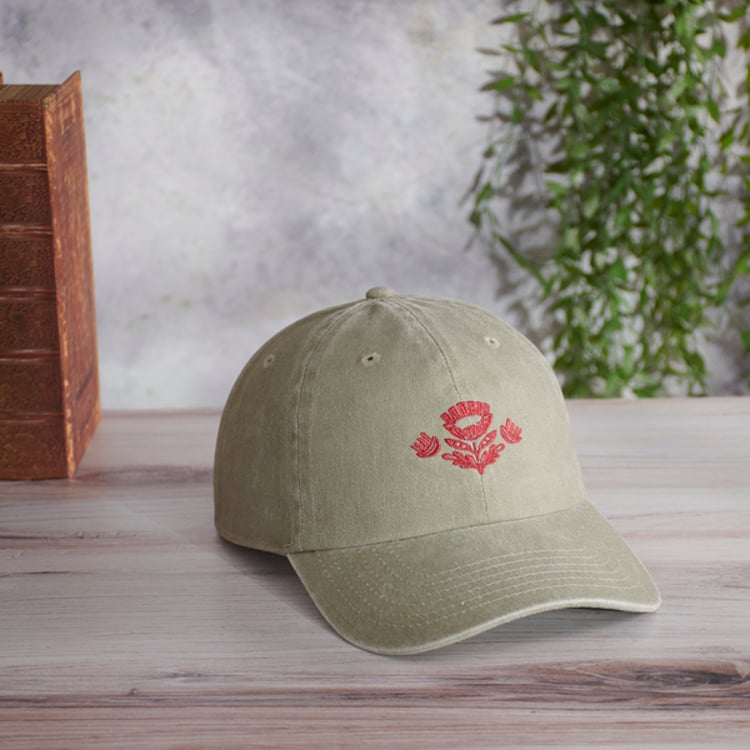 Primitives By Kathy Red Folk Floral Baseball Cap