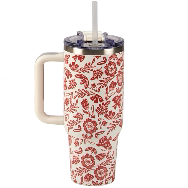 Primitives By Kathy Red Folk Floral Travel Mug