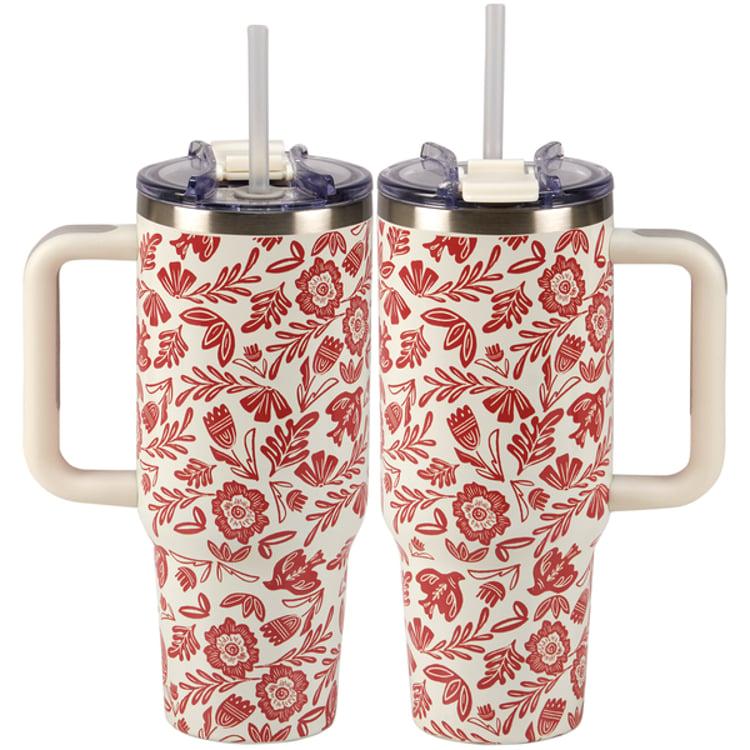 Primitives By Kathy Red Folk Floral Travel Mug