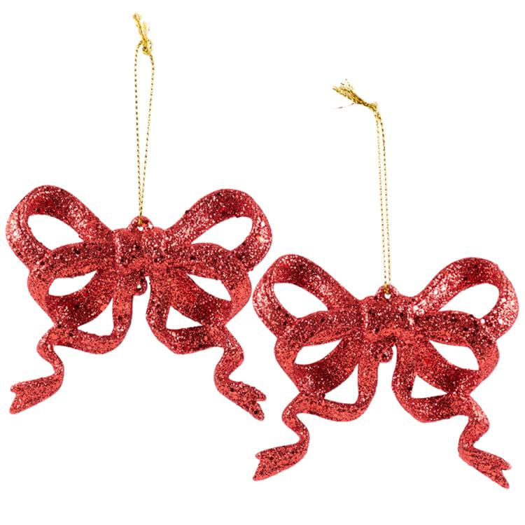 Primitives By Kathy Red Glitter Bow Ornament Set