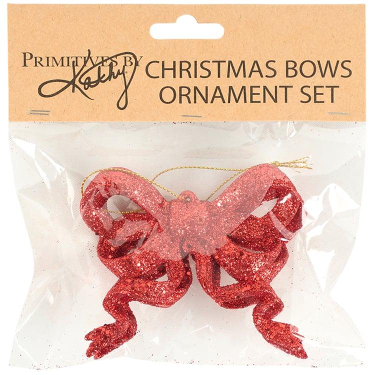 Primitives By Kathy Red Glitter Bow Ornament Set