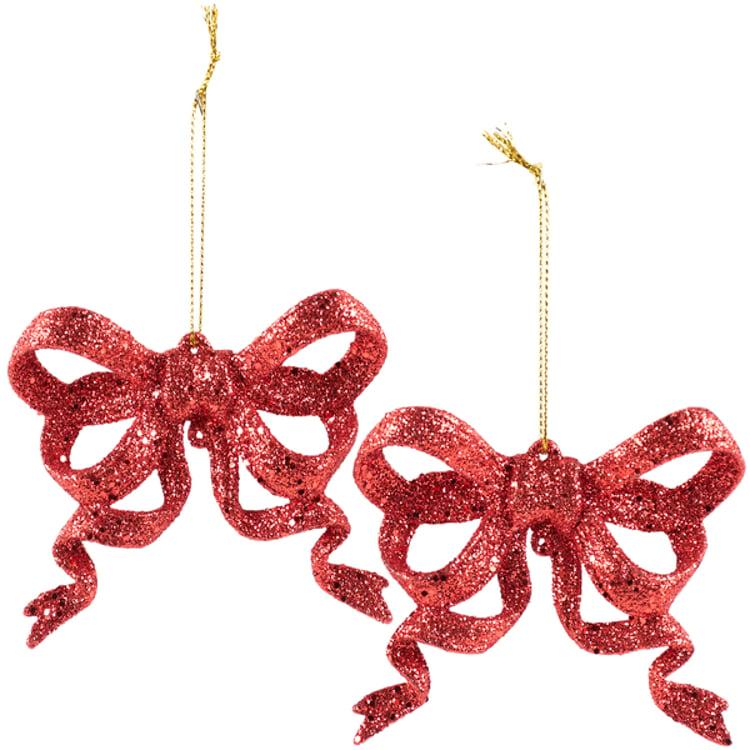 primitives by kathy Red Glitter Bow Ornament Set
