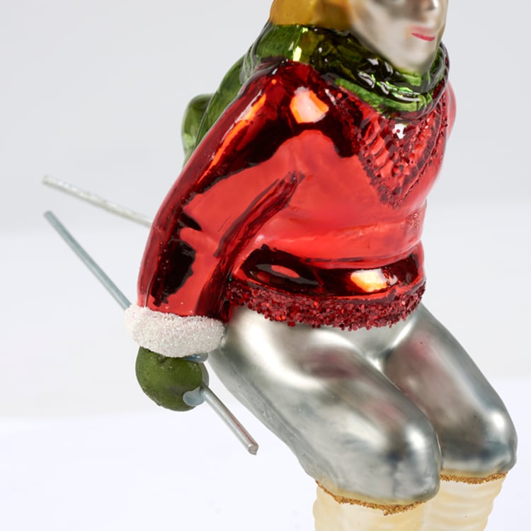 Primitives By Kathy Red Skier Glass Ornament