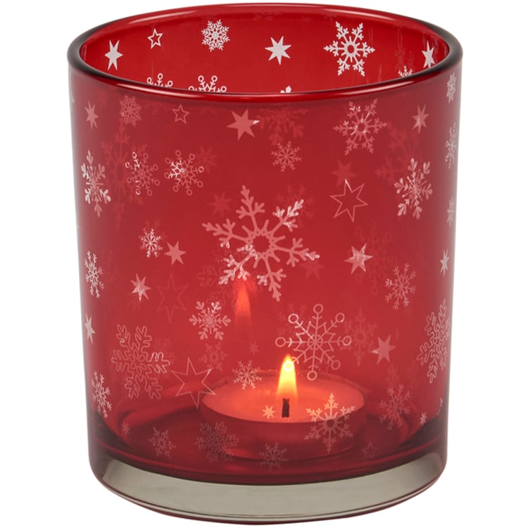 primitives by kathy Red Snowflake Candle Holder