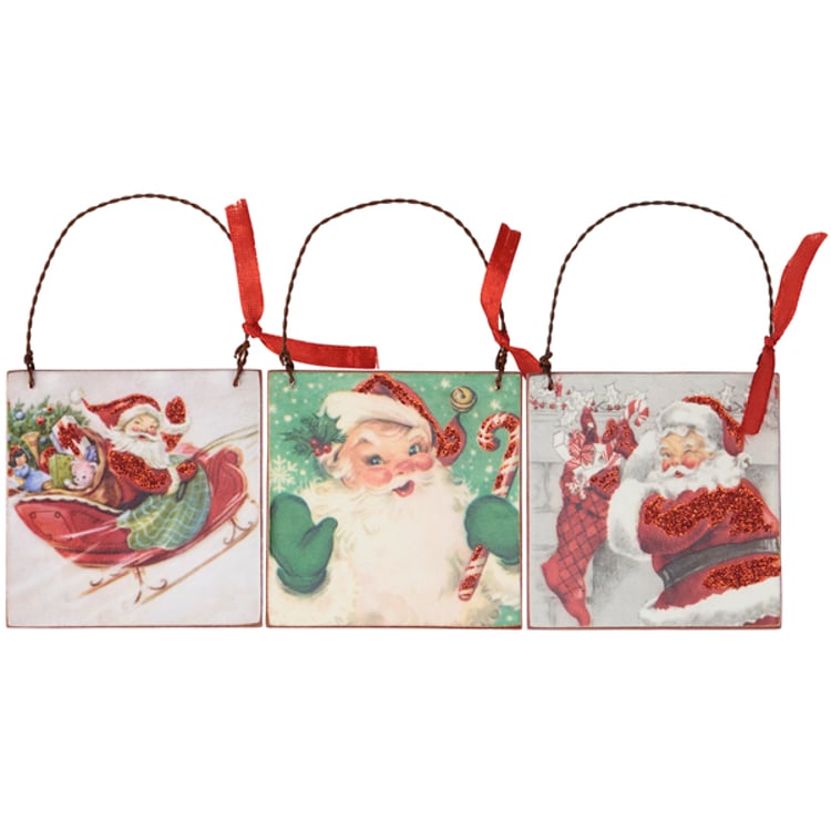 primitives by kathy Retro Santa Ornament Set