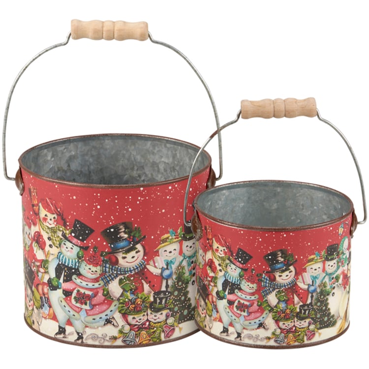 Primitives By Kathy Retro Snowmen Bucket Set