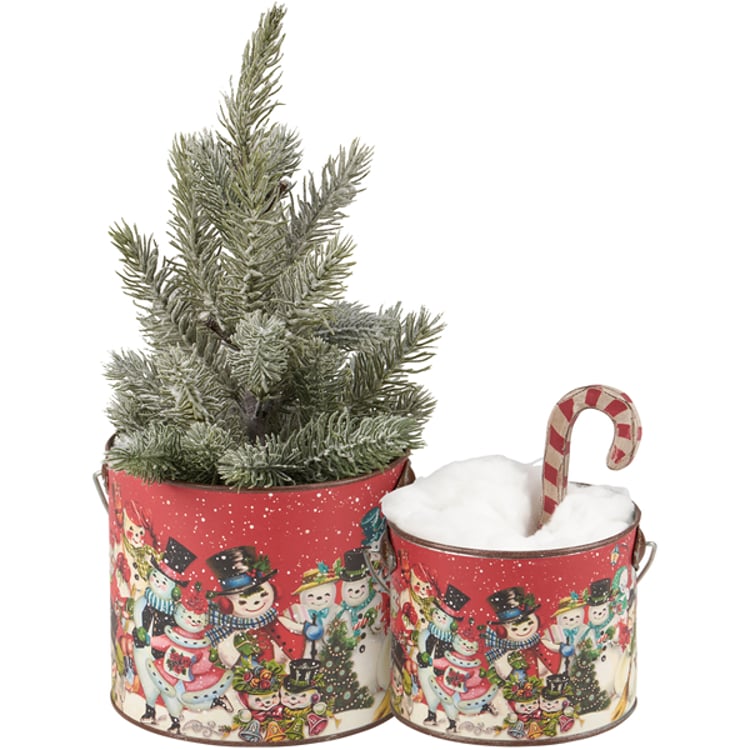 Primitives By Kathy Retro Snowmen Bucket Set