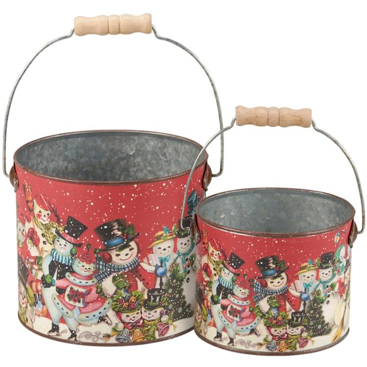 primitives by kathy Retro Snowmen Bucket Set