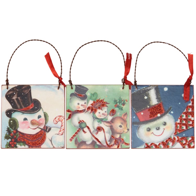 primitives by kathy Retro Snowmen Ornament Set