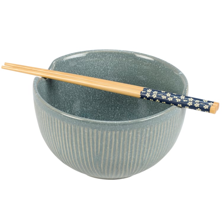 Primitives By Kathy Ribbed Blue Ramen Bowl Set