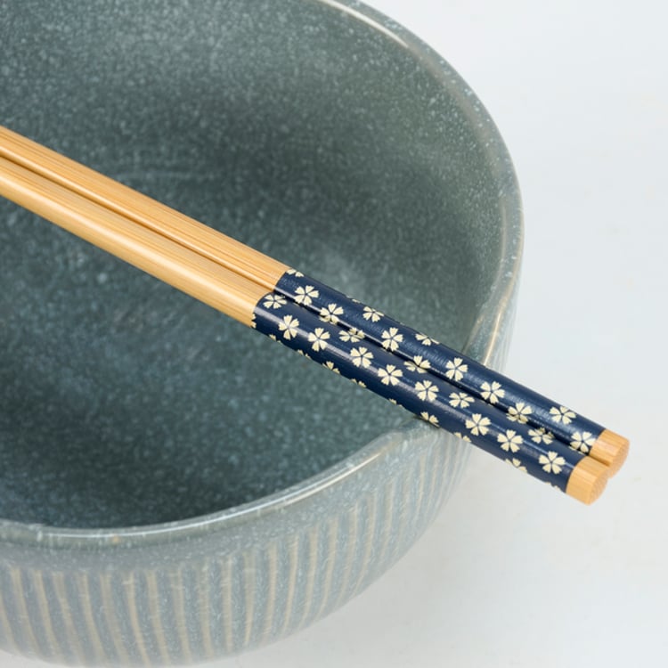 Primitives By Kathy Ribbed Blue Ramen Bowl Set
