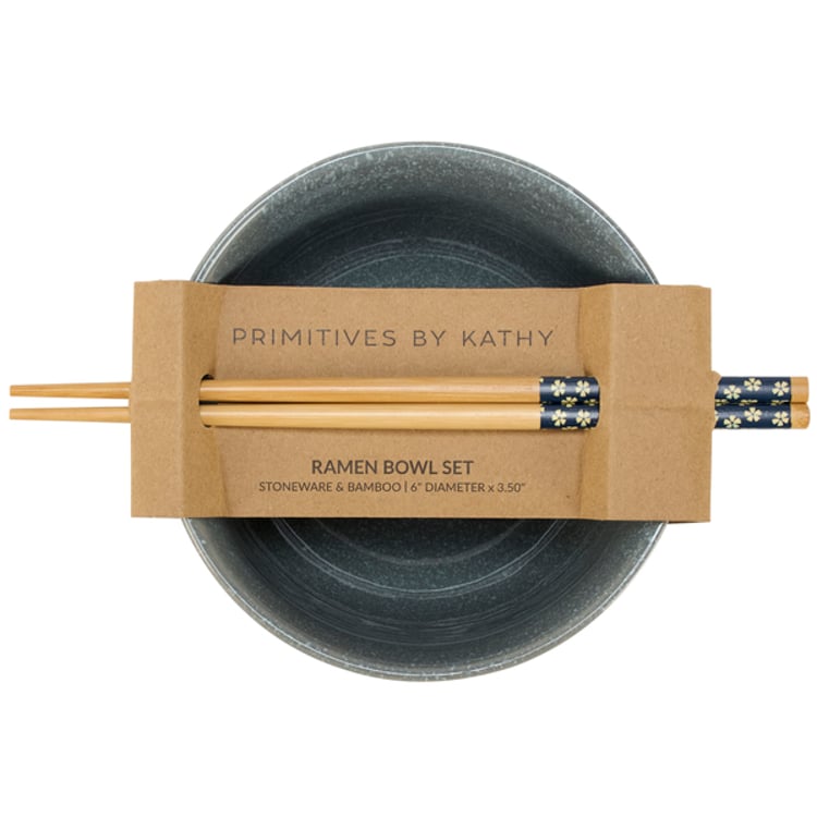 Primitives By Kathy Ribbed Blue Ramen Bowl Set
