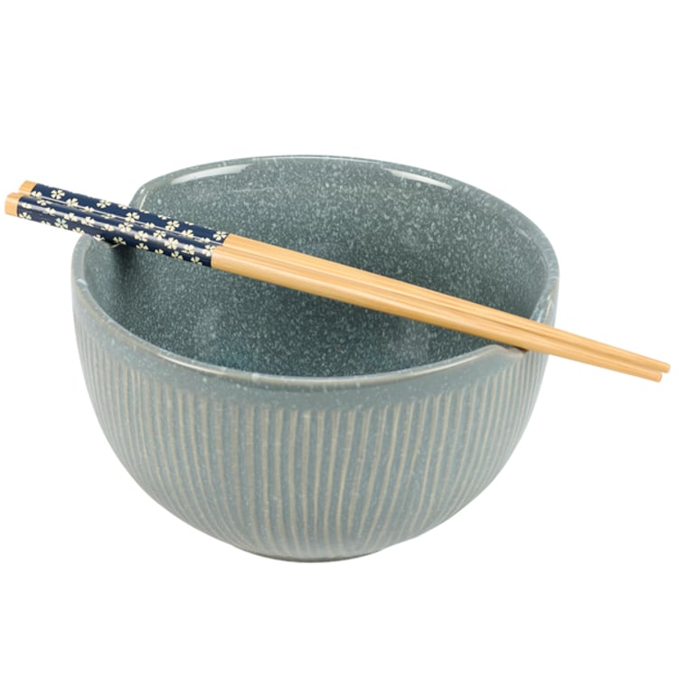 primitives by kathy Ribbed Blue Ramen Bowl Set