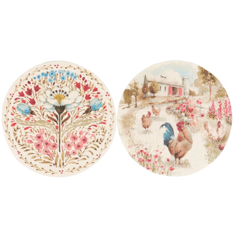 Primitives By Kathy Roosters Swedish Dishcloth Set