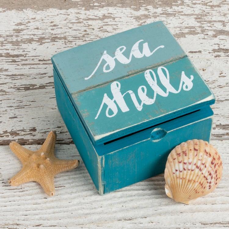 Primitives By Kathy Sea Shells Slat Hinged Box