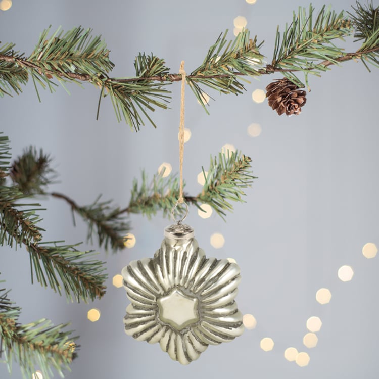 Primitives By Kathy Silver Star Glass Ornament