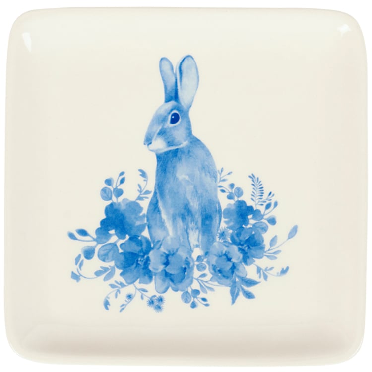 primitives by kathy Small Blue Floral Rabbit Plate