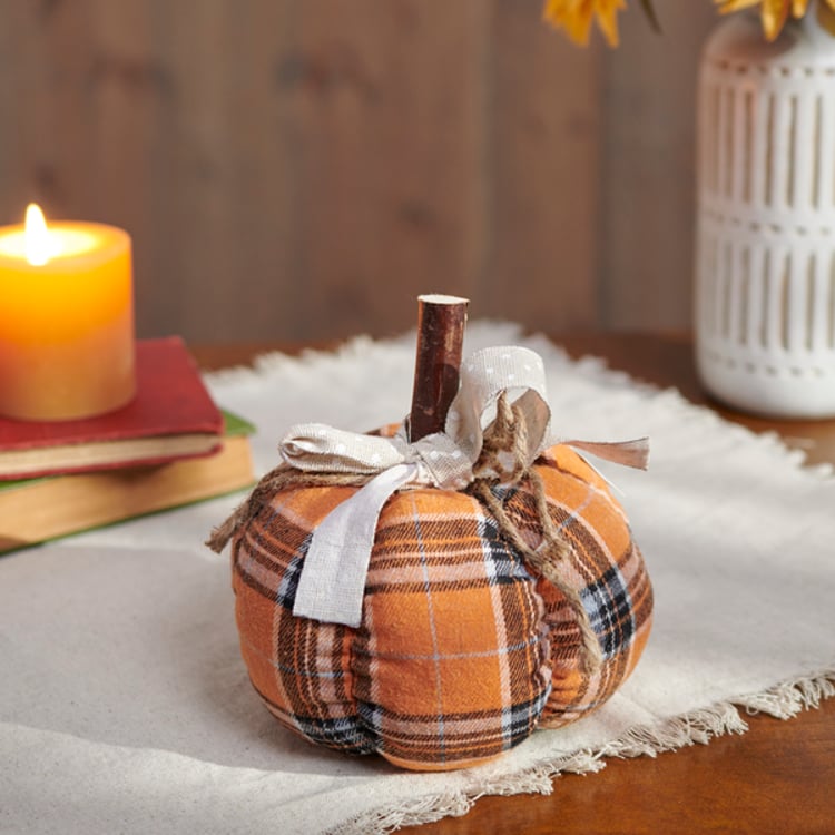 Primitives By Kathy Small Orange Plaid Pumpkin