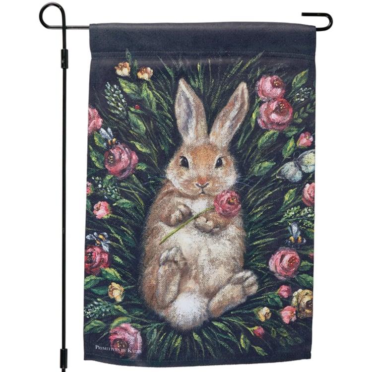 primitives by kathy Snuggling Bunny Garden Flag