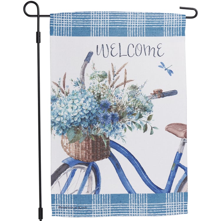 primitives by kathy Welcome Bike Garden Flag