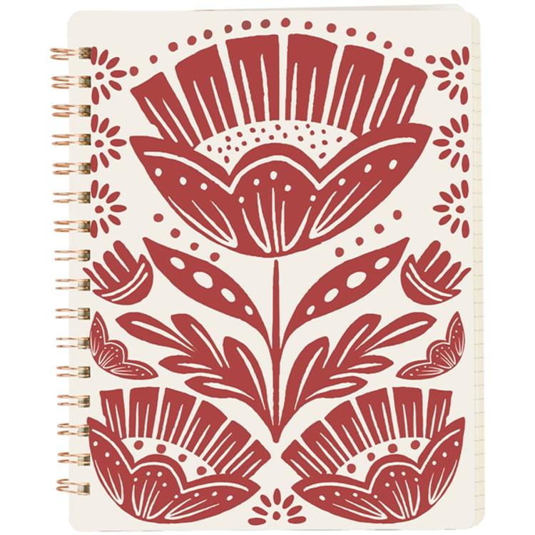 Primitives By Kathy Red Folk Floral Spiral Notebook
