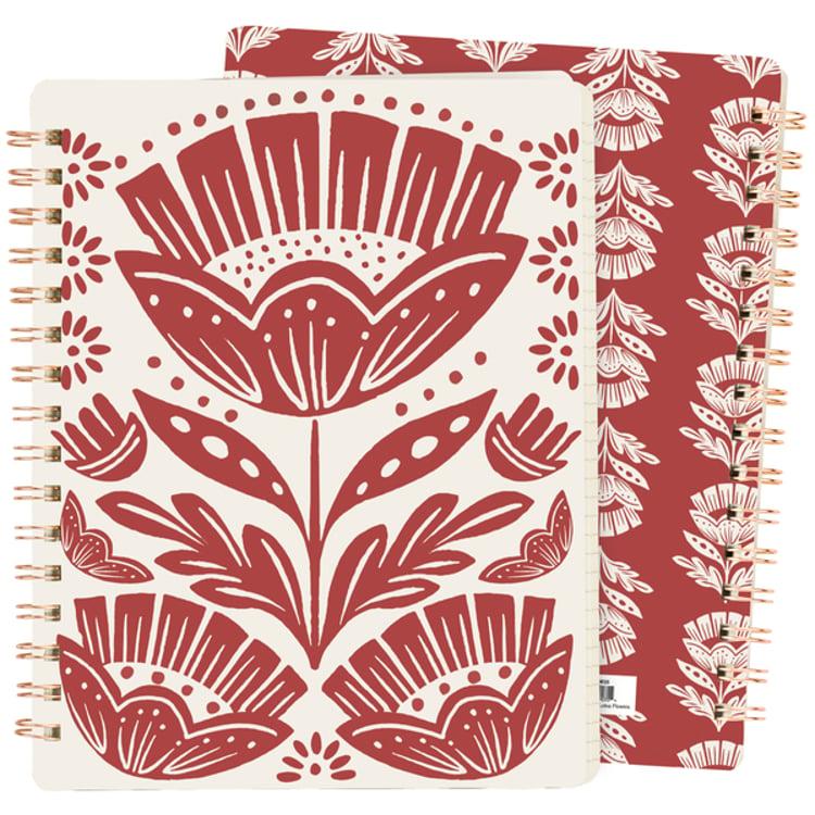 primitives by kathy Red Folk Floral Spiral Notebook