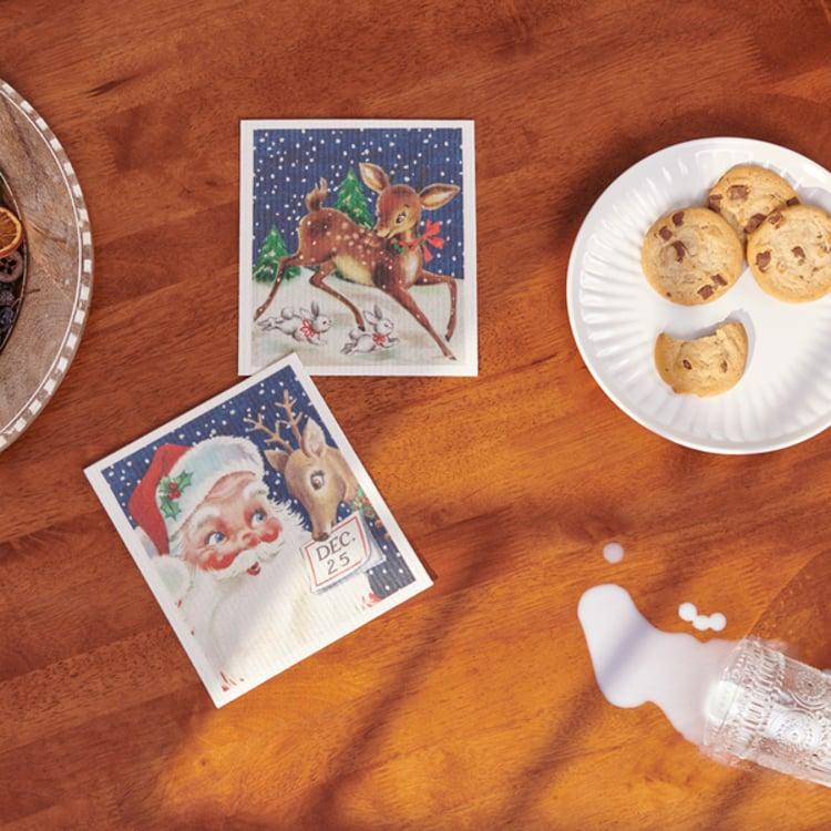 Primitives By Kathy Retro Santa Claus Swedish Dishcloth Set