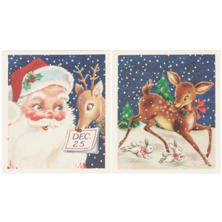 Primitives By Kathy Retro Santa Claus Swedish Dishcloth Set