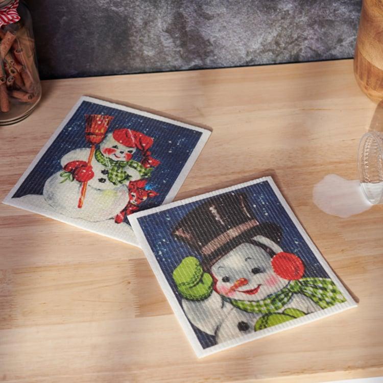 Primitives By Kathy Retro Snowmen Swedish Dishcloth Set