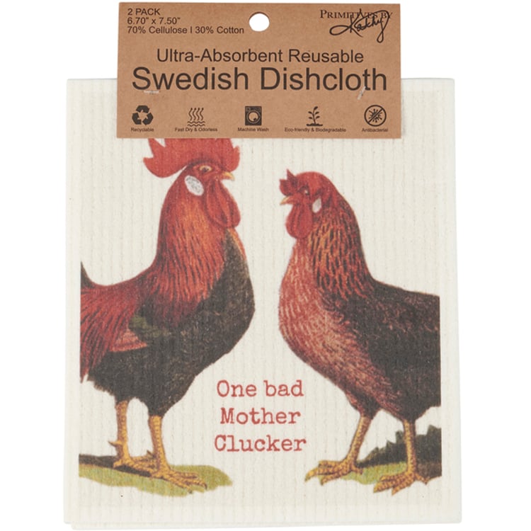Primitives By Kathy Rise & Shine Mother Cluckers Swedish Dishcloth Set