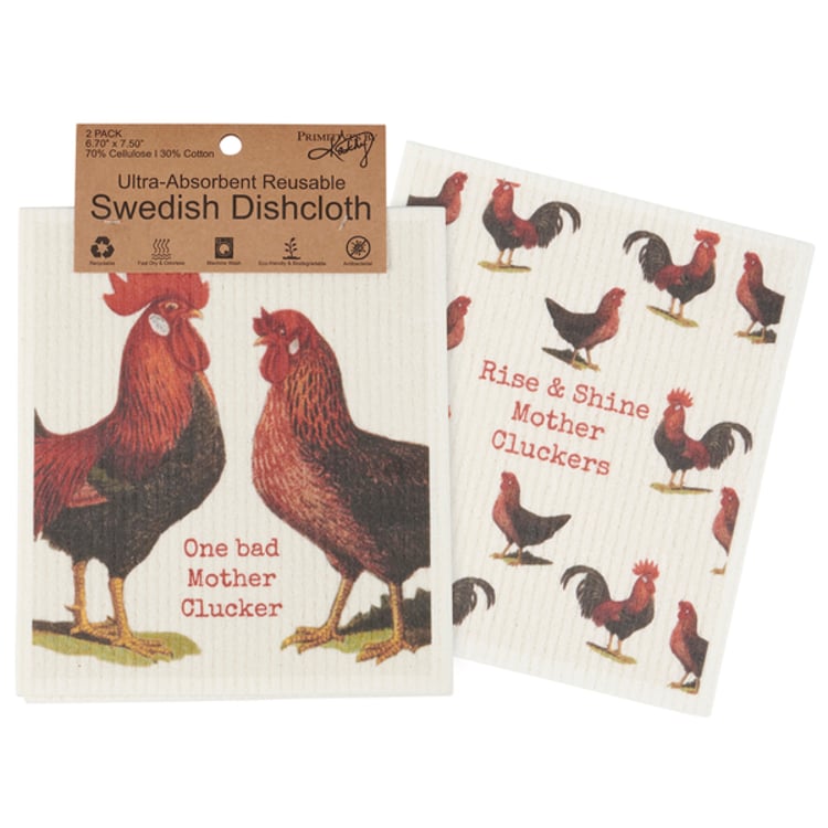 primitives by kathy Rise & Shine Mother Cluckers Swedish Dishcloth Set