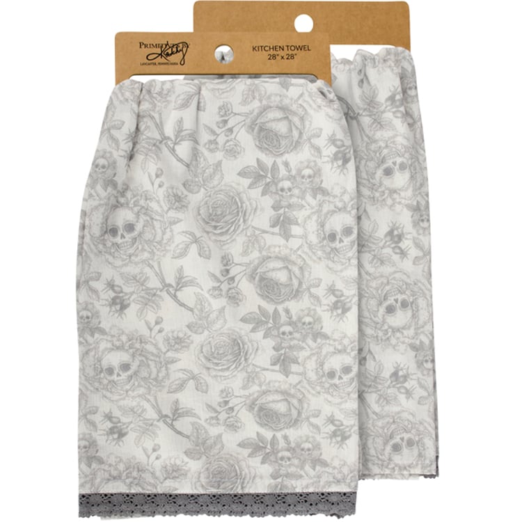primitives by kathy Rose Skull Flower Kitchen Towel