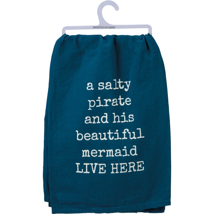 primitives by kathy Salty Pirate And His Mermaid Kitchen Towel