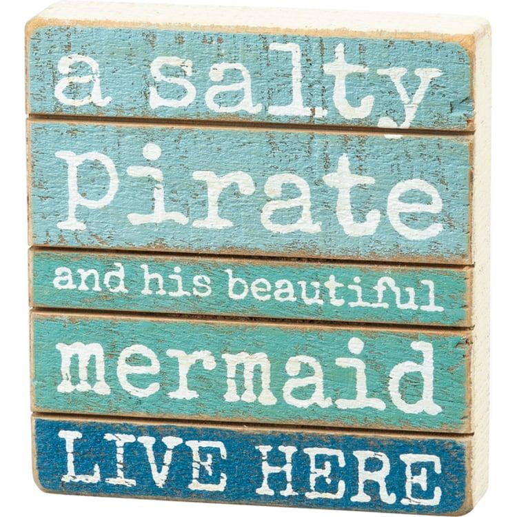primitives by kathy Salty Pirate And His Mermaid Slat Block Sign