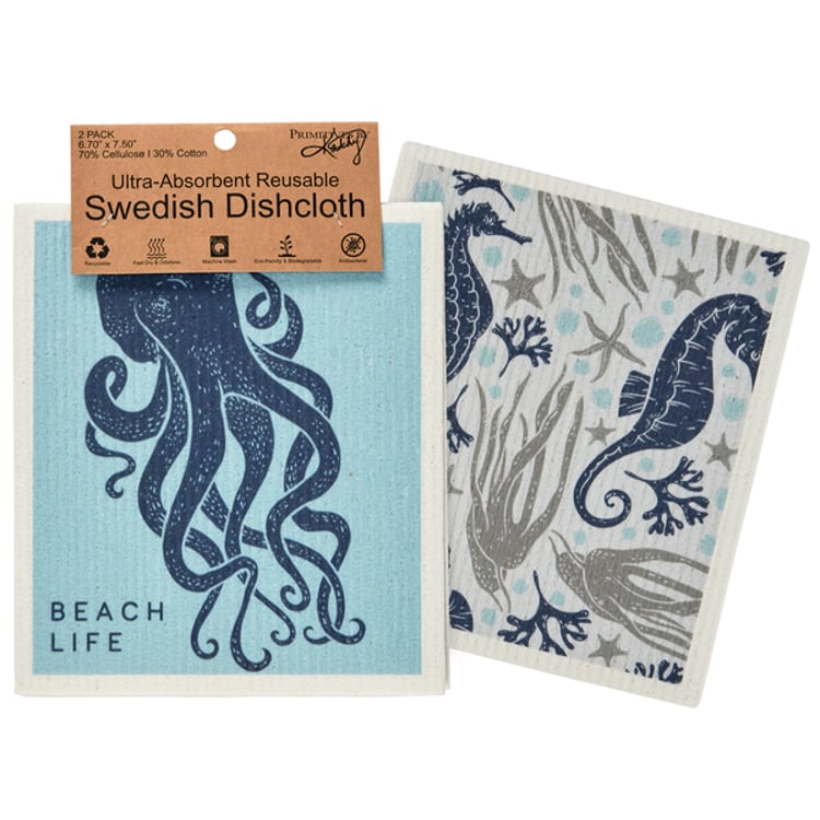 primitives by kathy Sea Creatures Swedish Dishcloth Set