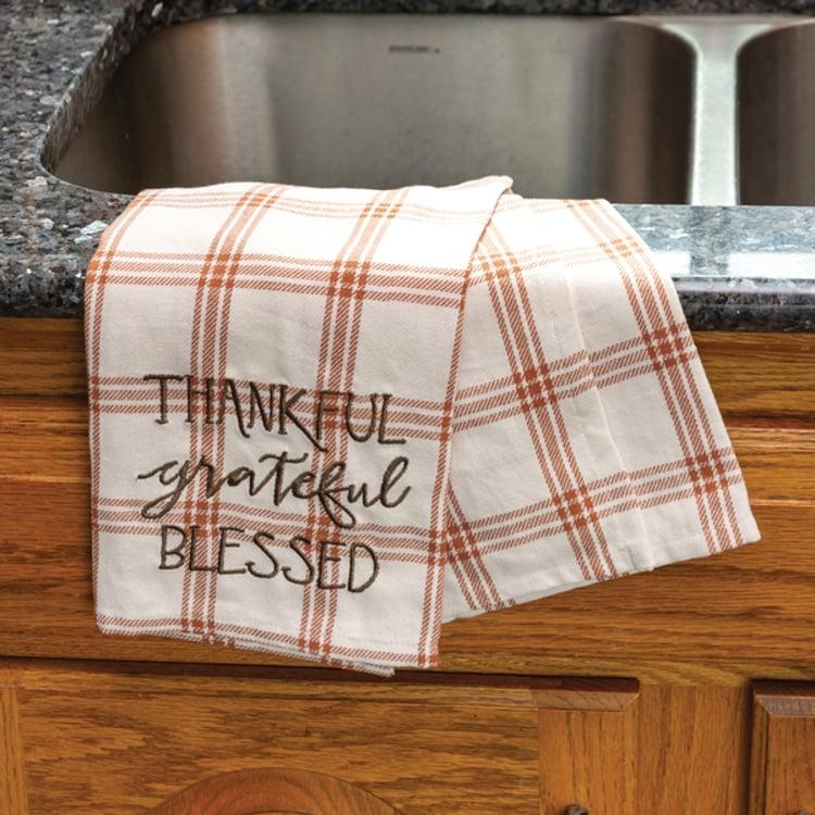 Primitives By Kathy Thankful Grateful Blessed Plaid Kitchen Towel