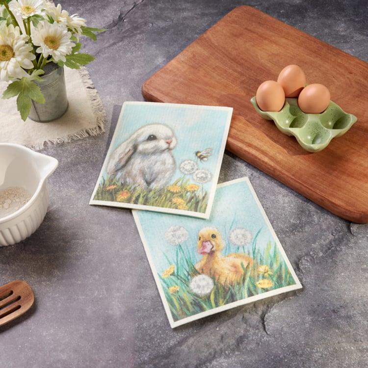 Primitives By Kathy White Bunny Swedish Dishcloth Set