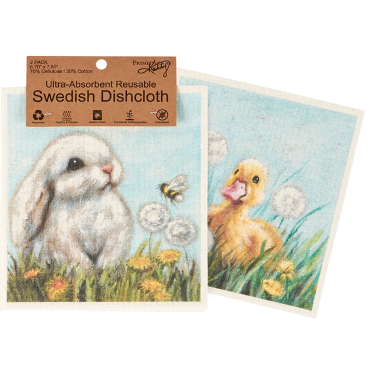 primitives by kathy White Bunny Swedish Dishcloth Set