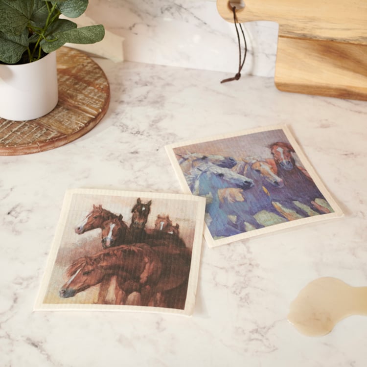 Primitives By Kathy Wild Horses Swedish Dishcloth Set